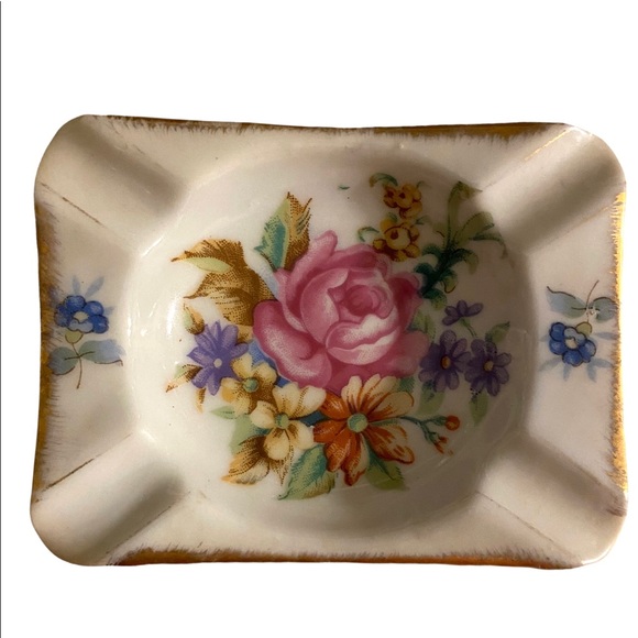 Vintage Other - Vintage Porcelain Floral Ashtray Trinket Tray Change Dish